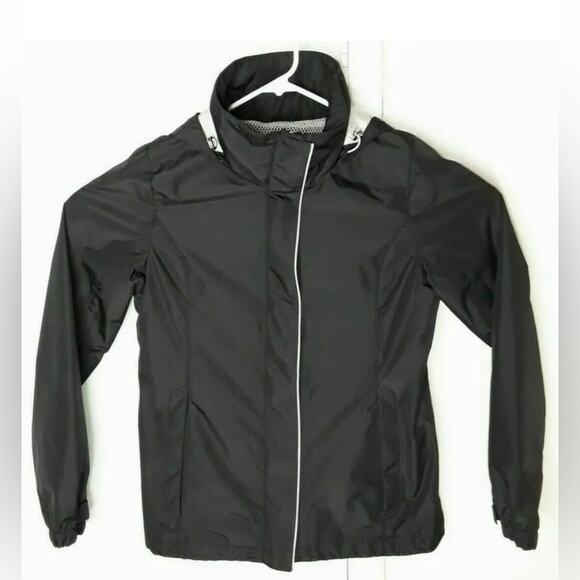 Nautica Womens Size Small Black Full Zip Lined Hooded Windbreaker Coat euc - Picture 1 of 4